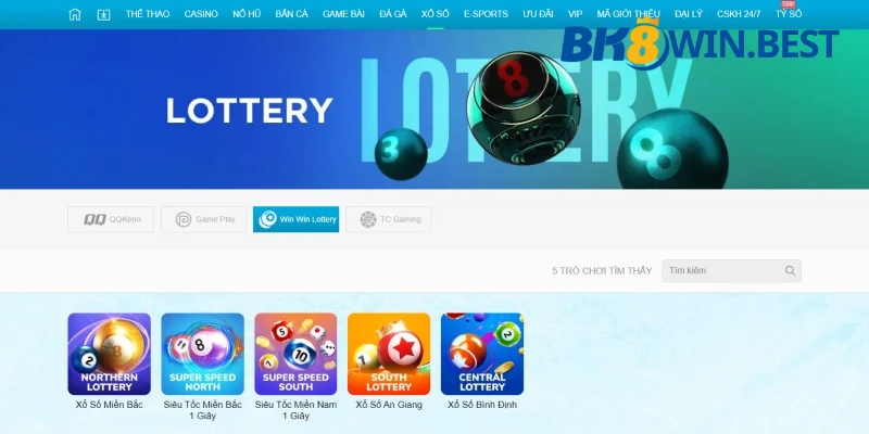 Các loại hình xổ số tại sảnh Win Win BK8